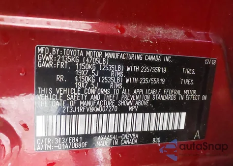 2019 Toyota Rav4 Adventure z USA, uszkodzony, nr VIN 2T3J1RFV8KW007270